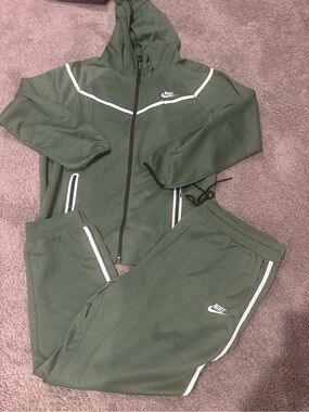 Nike Olive Green Hooded Tracksuit with White Trim